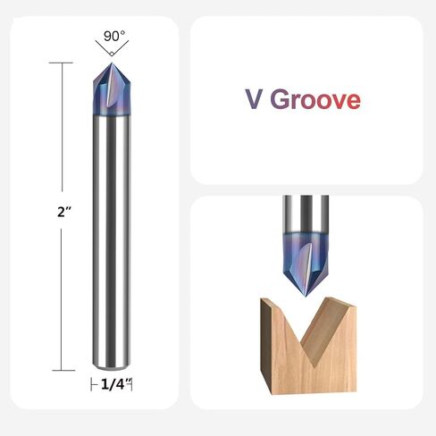 SpeTool 4 Flutes 90 Degree CNC V Bit 1/4 Inch Shank, TAC Coated Solid Carbide V Groove Router Bit for CNC Engraving and Chamfering in Kuwait