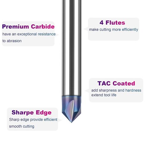 SpeTool 4 Flutes 90 Degree CNC V Bit 1/4 Inch Shank, TAC Coated Solid Carbide V Groove Router Bit for CNC Engraving and Chamfering in Kuwait