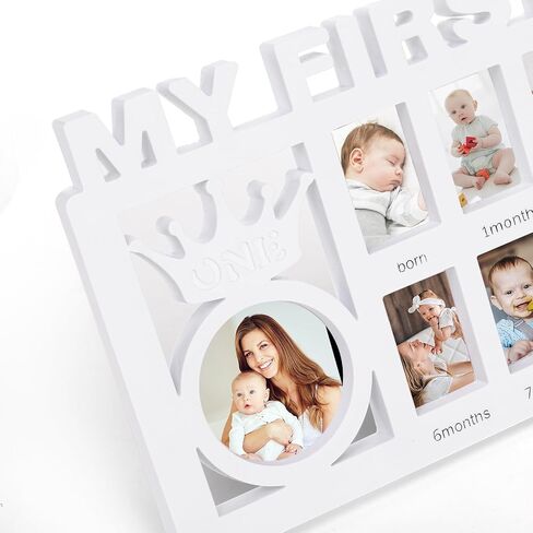 Eorbow Newborn Baby Picture Frame, 15" x 7.3" My First Year Frame, Plastic 12 Month Babies Photo Frame, Monthly Milestone Keepsake for New Mom Gift Baby Shower, 13 Photo Inserts in Kuwait