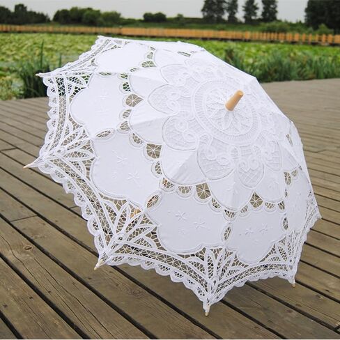 Handmade Fuchsia and White Lace Parasol Umbrella Wedding Bridal 30 Inch Adult Size for Women's Decoration Photo Lady Costume 1920s Party Photo Tea Party Photograph Parasol in Kuwait