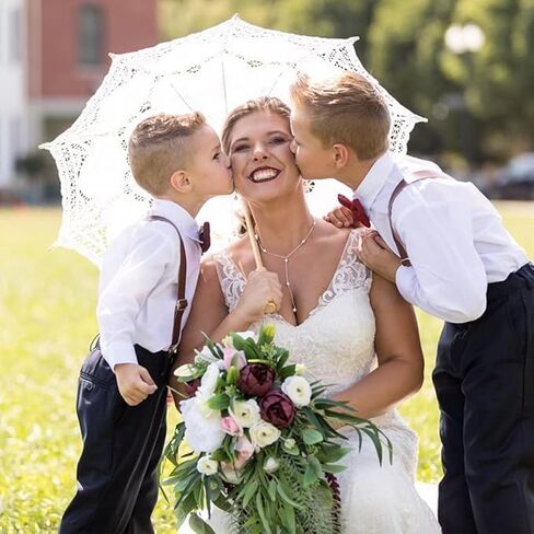 Handmade Fuchsia and White Lace Parasol Umbrella Wedding Bridal 30 Inch Adult Size for Women's Decoration Photo Lady Costume 1920s Party Photo Tea Party Photograph Parasol in Kuwait