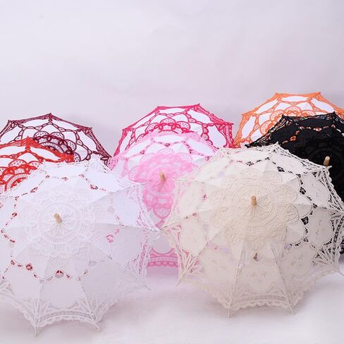 Handmade Fuchsia and White Lace Parasol Umbrella Wedding Bridal 30 Inch Adult Size for Women's Decoration Photo Lady Costume 1920s Party Photo Tea Party Photograph Parasol in Kuwait