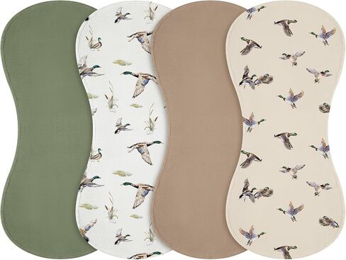 Boao 4 Pcs Mallard Duck Baby Burp Cloths Duck Hunting Soft Plush Newborn Spit up Rags Mallard Burp Cotton Cloths Rag for Boy Girl Newborn Infant Gifts Nursery Decor 20.87 x 9.84 Inches(Hunting,Green) in Kuwait
