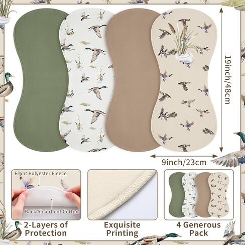 Boao 4 Pcs Mallard Duck Baby Burp Cloths Duck Hunting Soft Plush Newborn Spit up Rags Mallard Burp Cotton Cloths Rag for Boy Girl Newborn Infant Gifts Nursery Decor 20.87 x 9.84 Inches(Hunting,Green) in Kuwait