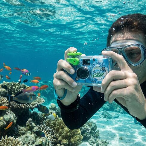 Fujifilm QuickSnap Waterproof - 35mm Disposable Camera - 27 Exposures with 100 Moshify 4x6 Ultra Clear Acid Free Photo Sleeves - ISO 800 Film for Beach Pool and Underwater Photography up to 35ft in Kuwait