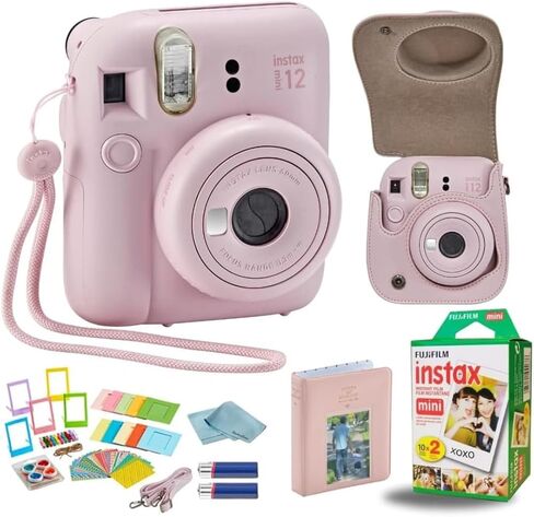 Fujifilm Instant Mini 12 Camera + Accessory Bundle & Custom Case + Fuji Instant (20 Shots) Designer Mini Photo Album (60 Pockets) (Clay White) in Kuwait