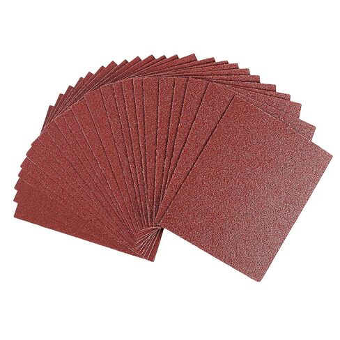 1/4 Sandpaper Sheet – 4-1/2" x 5-1/2", P60 Grit, Red Aluminum Oxide, Plain Backing, 50-Pack – Sandpaper Sheets for Palm Sanders and Woodworking in Kuwait