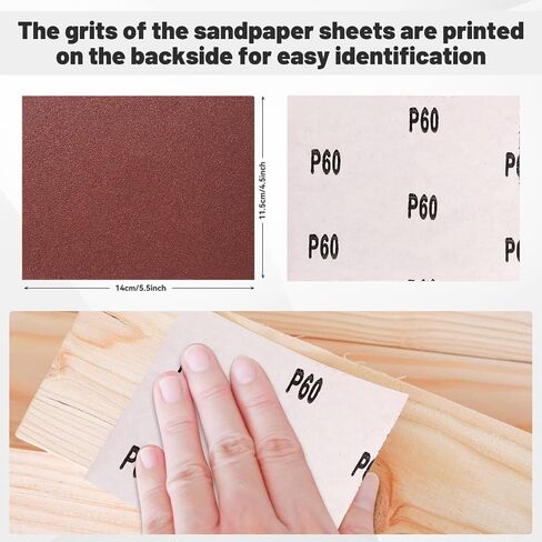 1/4 Sandpaper Sheet – 4-1/2" x 5-1/2", P60 Grit, Red Aluminum Oxide, Plain Backing, 50-Pack – Sandpaper Sheets for Palm Sanders and Woodworking in Kuwait