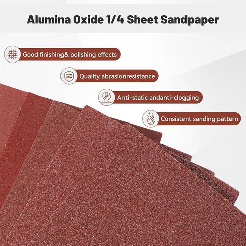 1/4 Sandpaper Sheet – 4-1/2" x 5-1/2", P60 Grit, Red Aluminum Oxide, Plain Backing, 50-Pack – Sandpaper Sheets for Palm Sanders and Woodworking in Kuwait