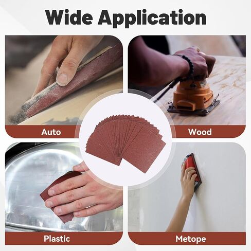 1/4 Sandpaper Sheet – 4-1/2" x 5-1/2", P60 Grit, Red Aluminum Oxide, Plain Backing, 50-Pack – Sandpaper Sheets for Palm Sanders and Woodworking in Kuwait
