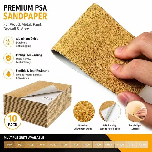 PSA Sandpaper Roll, 2-3/4" Wide, 30 Yards, Self Adhesive, 80-400 Grit | Includes 80/120/180/220/320/400 Grit Sandpaper Rolls with PSA Backing for Auto Repair, Woodworking and DIY Projects in Kuwait