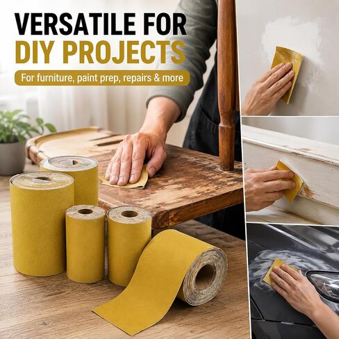 PSA Sandpaper Roll, 2-3/4" Wide, 30 Yards, Self Adhesive, 80-400 Grit | Includes 80/120/180/220/320/400 Grit Sandpaper Rolls with PSA Backing for Auto Repair, Woodworking and DIY Projects in Kuwait