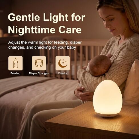 Egg Light for Nursery, Rechargeable Touch-Control Baby Night Light | For nighttime feeding, diaper changes, and kids' rooms, with 30/60-minute timer, 7-color cycle, memory, and fold-out hook in Kuwait