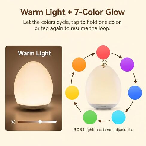 Egg Light for Nursery, Rechargeable Touch-Control Baby Night Light | For nighttime feeding, diaper changes, and kids' rooms, with 30/60-minute timer, 7-color cycle, memory, and fold-out hook in Kuwait