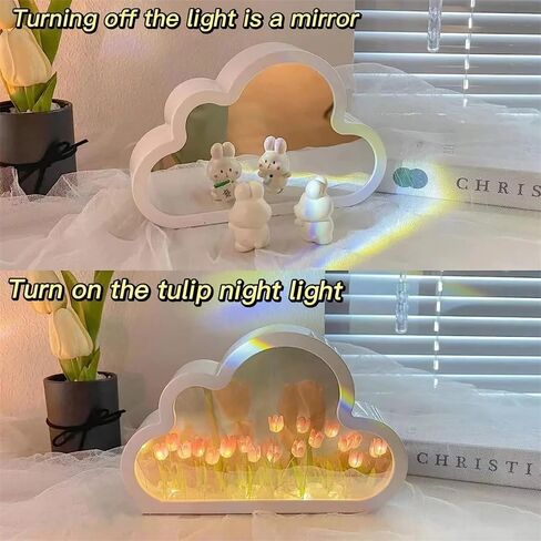 LOGAZOO (20 Flower) Mothers Day Gifts for mom Tulip Lamp Night Light with Mirror, Assembled Artificial Flower Lamp Table Light Bedroom Decoration Gift for Women Girlfriend Sisters Desk Table Decor in Kuwait