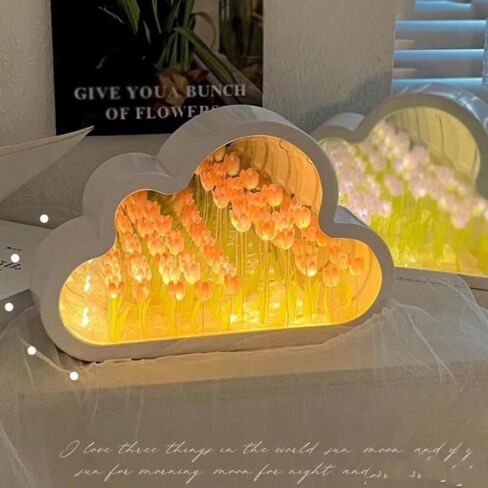 LOGAZOO (20 Flower) Mothers Day Gifts for mom Tulip Lamp Night Light with Mirror, Assembled Artificial Flower Lamp Table Light Bedroom Decoration Gift for Women Girlfriend Sisters Desk Table Decor in Kuwait