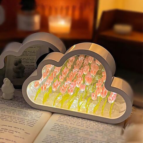 LOGAZOO (20 Flower) Mothers Day Gifts for mom Tulip Lamp Night Light with Mirror, Assembled Artificial Flower Lamp Table Light Bedroom Decoration Gift for Women Girlfriend Sisters Desk Table Decor in Kuwait