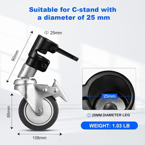 3 Packs Professional Swivel Caster Wheels for Photography Light Stand with 25mm Diameter,Durable All-Metal Consruction and Rubber Base for Studio/Carpet/Bare/Wood/Marble Floor in Kuwait