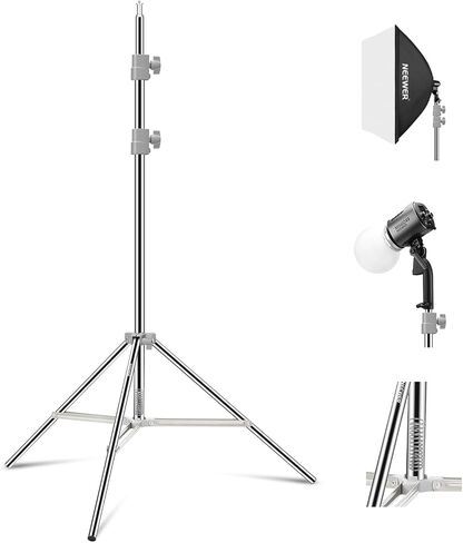 NEEWER 102"/2.6m Stainless Steel Light Stand, Spring Cushioned Heavy Duty Photography Tripod with 1/4" to 3/8" Universal Screw Adapter for Strobe, LED Video Lighting, Ringlight, Monolight, Softbox in Kuwait