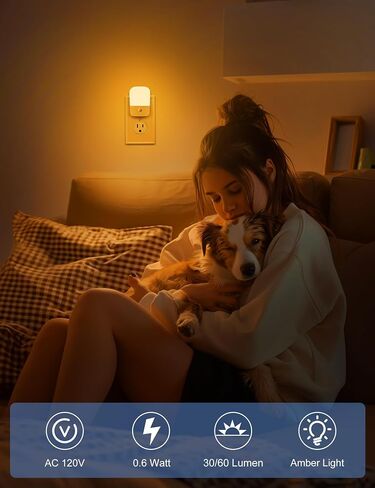 Amber Night Lights Plug into Wall, 2 Pack LED Bedroom Night Light with Dusk to Dawn Sensor, Brightness Adjustable, Plug in Night-Lights Suitable for Nursery, Kids Room, Bathroom in Kuwait