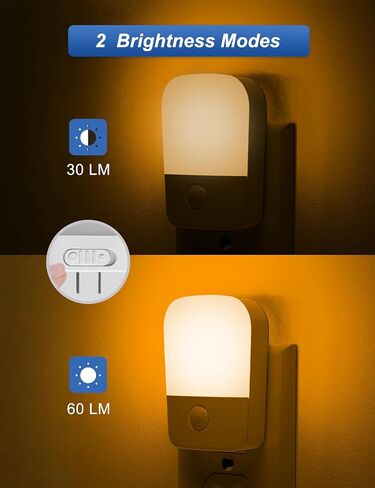 Amber Night Lights Plug into Wall, 2 Pack LED Bedroom Night Light with Dusk to Dawn Sensor, Brightness Adjustable, Plug in Night-Lights Suitable for Nursery, Kids Room, Bathroom in Kuwait