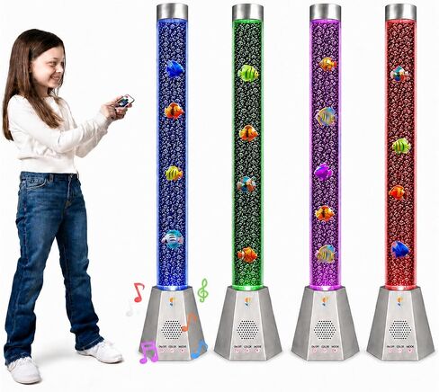 Special Supplies Aquarium Sensory Fish Bubble Light Tube with Music Bluetooth Speaker, 16-Color LED Nightlight, Remote Control, Floor-Standing Lamp for Kids and Adults, 4 Ft (Hexagonal) in Kuwait