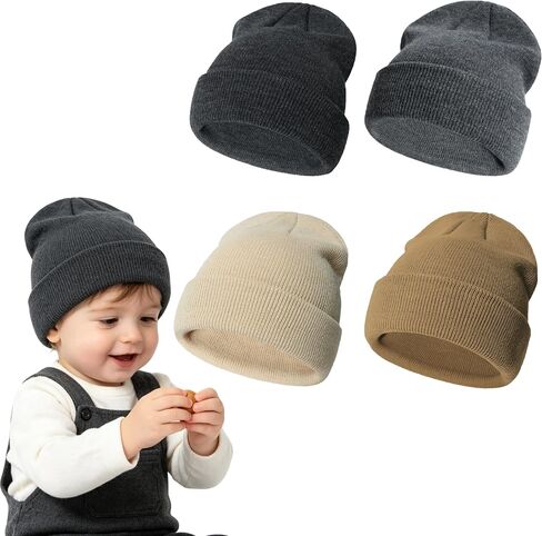 Toddler Winter Hat Baby Kid Beanies Boys Hats Knit Winter Caps Infant Girls | 4 Packs Soft baby beanie hats for newborn 3-24M & toddlers 2-6Y, stretch comfy warm knit cap beanies, multi-color packs in Saudi Arabia