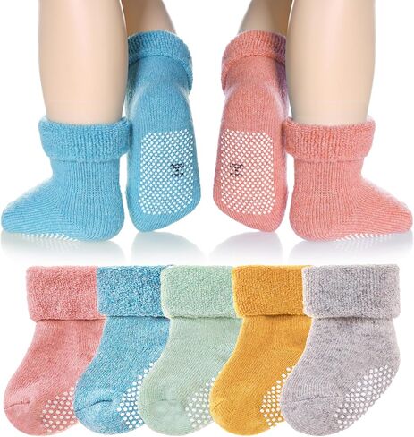 Eyean Baby Wool Grip Sock Soft Winter Warm Thick Non Slip Toddler Boy Girls Crew Socks For Children 6 Pairs in Kuwait