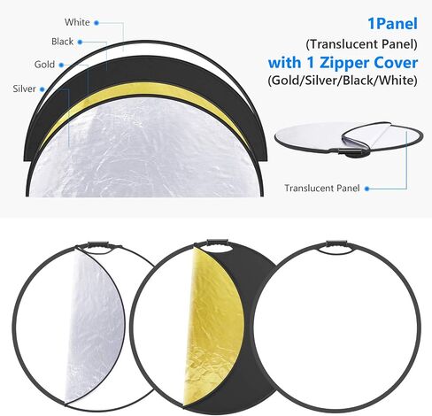 Neewer 5-in-1 Portable Round 43 in/110cm Light Reflector Collapsible Multi-Disc with Single Grip and Bag for Studio Photography Lighting and Outdoor Lighting - Gold/Silver/White/Black/Translucent in Kuwait