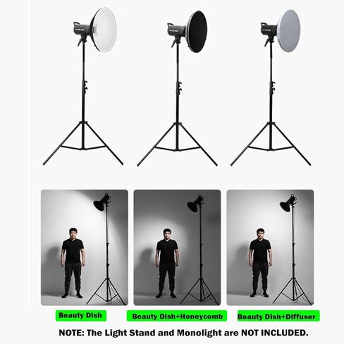 Godox 16.5inch/42cm Silver Beauty Dish Bowens Mount Reflector w/Honeycomb, White Diffuser and Carry Bag, Light Modifier for Bowens Mount Flash, LED Light, for Godox AD600 Pro II, AD800 Pro SL60W in Kuwait