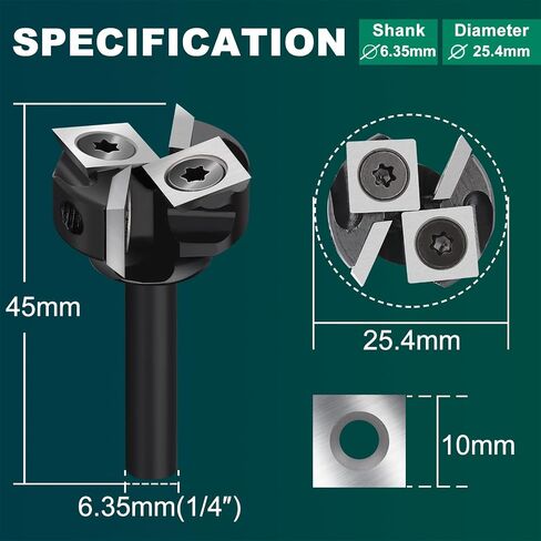 CNC Spoilboard Surfacing Router Bit 1/4'' Shank, 1'' Diameter | Slab Flattening Router Bit with 4 Pieces 10mm Carbide Inserts, Planing Bit for Woodworking Flycutter/ Slab Leveler/ Rabbeting in Kuwait
