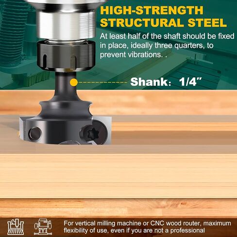 CNC Spoilboard Surfacing Router Bit 1/4'' Shank, 1'' Diameter | Slab Flattening Router Bit with 4 Pieces 10mm Carbide Inserts, Planing Bit for Woodworking Flycutter/ Slab Leveler/ Rabbeting in Kuwait