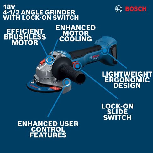 BOSCH GWS18V-8-2N 18V 4-1/2" Angle Grinder with Brushless Motor, KickBack Control, and Ergonomic Grip for All-Day Comfort in Light Grinding & Cutting (Inc: Guards, Handle, Flange, Nut) in Kuwait