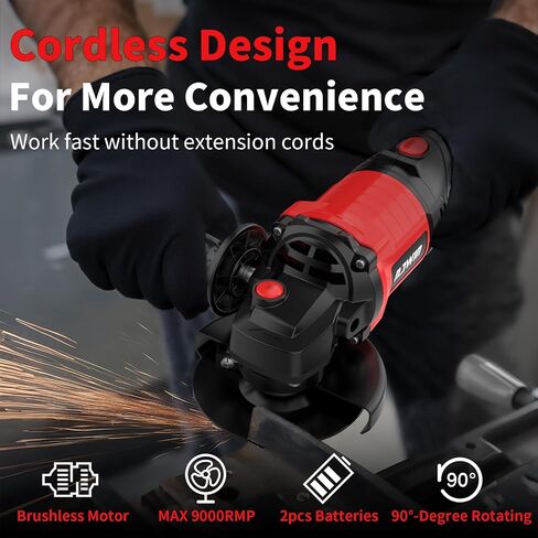 NAWIN 4 inch Cordless Angle Grinder Kit, Variable Speed Grinder, 2×4.0Ah Li-Ion Battery&Fast Charger,9000RPM Brushless Motor, battery angle grinder tool,angle grinder cordless in Saudi Arabia