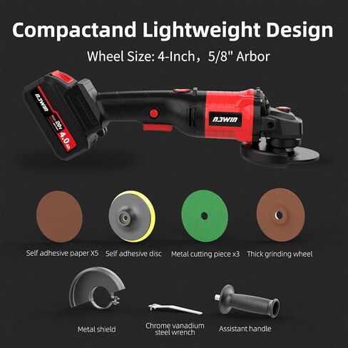 NAWIN 4 inch Cordless Angle Grinder Kit, Variable Speed Grinder, 2×4.0Ah Li-Ion Battery&Fast Charger,9000RPM Brushless Motor, battery angle grinder tool,angle grinder cordless in Saudi Arabia