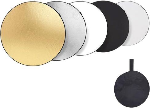 CREATCABIN 23.6Inch/60cm Reflector Photography Light Reflector Diffuser 5 in 1 Collapsible Multi Disc Translucent Silver Gold White Black Portable Round Handle Reflector for Studio Outdoor Lighting in Kuwait