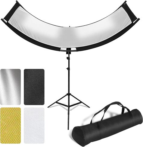 Clamshell Light Reflector Diffuser 70"x24"/180x60cm with Stand | U-Shape Reflector Curved Reflector, White/Gold/Silver/Black, Adjustable Angle Height and Storage Bag for Photography Studios in Kuwait