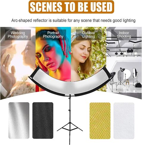 Clamshell Light Reflector Diffuser 70"x24"/180x60cm with Stand | U-Shape Reflector Curved Reflector, White/Gold/Silver/Black, Adjustable Angle Height and Storage Bag for Photography Studios in Kuwait