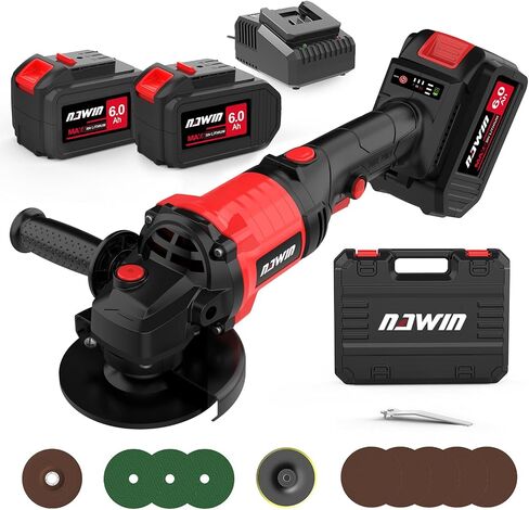 NAWIN 4 inch Cordless Angle Grinder Kit, Variable Speed Grinder, 2×4.0Ah Li-Ion Battery&Fast Charger,9000RPM Brushless Motor, battery angle grinder tool,angle grinder cordless in Saudi Arabia