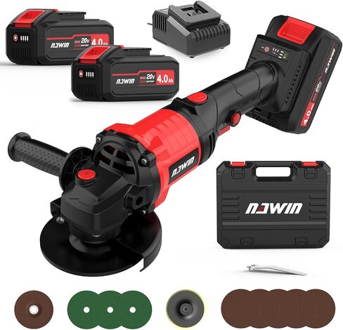 NAWIN 4 inch Cordless Angle Grinder Kit, Variable Speed Grinder, 2×4.0Ah Li-Ion Battery&Fast Charger,9000RPM Brushless Motor, battery angle grinder tool,angle grinder cordless in Saudi Arabia