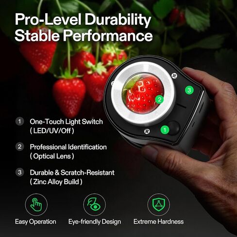 VIVOSUN 30X Rechargeable Loupe Magnifier with White LED Light and UV Light, Portable Magnifying Glass with Optical Glass Lens & Scale for Jewelry, Textile, Gems, Stamps, Coins and Plants | USB Rechargeable, Dual LED & UV Light, Pocket Size, Optical Glass  in Kuwait