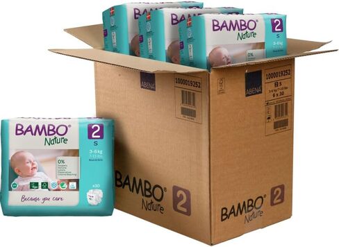 Bambo Nature Hypoallergenic Baby Diapers, Eco-Labeled Diapers, Enhanced Leakage Protection, Totally Chlorine-Free, Skin Friendly, and Super Absorbent - Size 2 (180 Count) in Kuwait