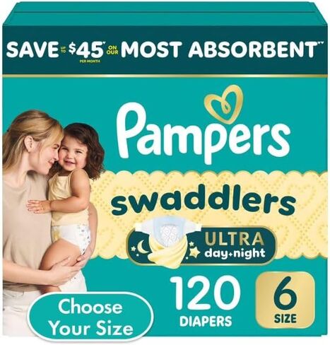 Pampers Swaddlers Diapers, Size 6 (35+ Pounds), 112 Count in Kuwait