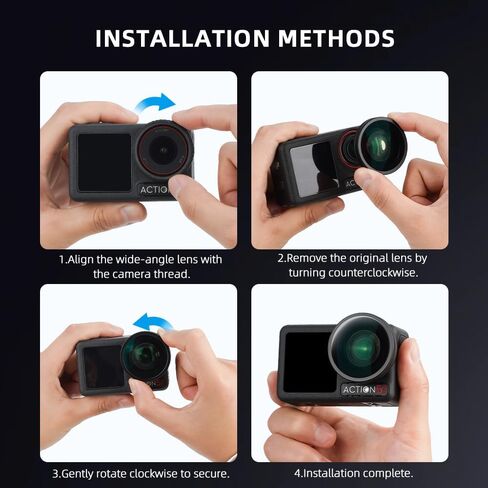 Wide Angle Lens for DJI Osmo Action 5 Pro - 180° Ultra-Wide View, Dual-Layer Coated, Scratch-Resistant, Lightweight & Compact with Threaded Mount in Kuwait