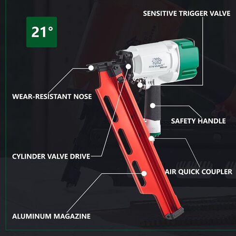 Mexican Style NR2183 21Degree Aluminum Magazine Framing Nailer | Pneumatic Framing nail gun, 2-Inch up to 3-1/4-Inch Plastic Collated Full Head Framing Nails, Framing, Wooden House Building in Kuwait