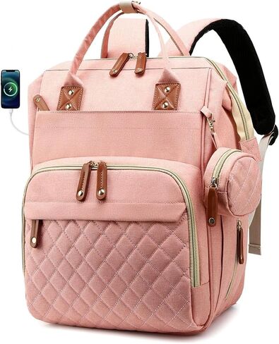 Diaper Bag backpack organizing pouches,baby bag,Multi function Waterproof Diaper Bag,Travel Essentials Baby Bag,Large Capacity, Waterproof,Pink in Kuwait