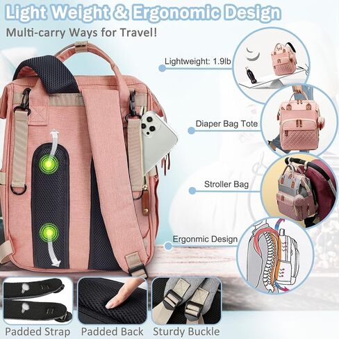 Diaper Bag backpack organizing pouches,baby bag,Multi function Waterproof Diaper Bag,Travel Essentials Baby Bag,Large Capacity, Waterproof,Pink in Kuwait