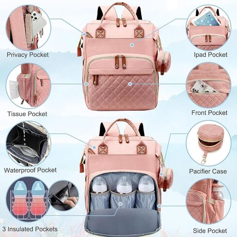 Diaper Bag backpack organizing pouches,baby bag,Multi function Waterproof Diaper Bag,Travel Essentials Baby Bag,Large Capacity, Waterproof,Pink in Kuwait