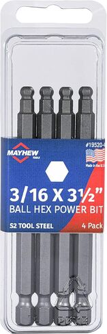 Mayhew Tools 19520-4 USA SAE Ball Hex Power Bit, 3/16 x 3.5", 4-Pack in Kuwait