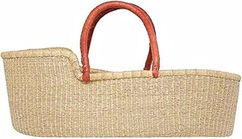 Large Organic Baby Moses Bassinet Handmade Toddler Bed with Brown Handles - Dye Free in Kuwait